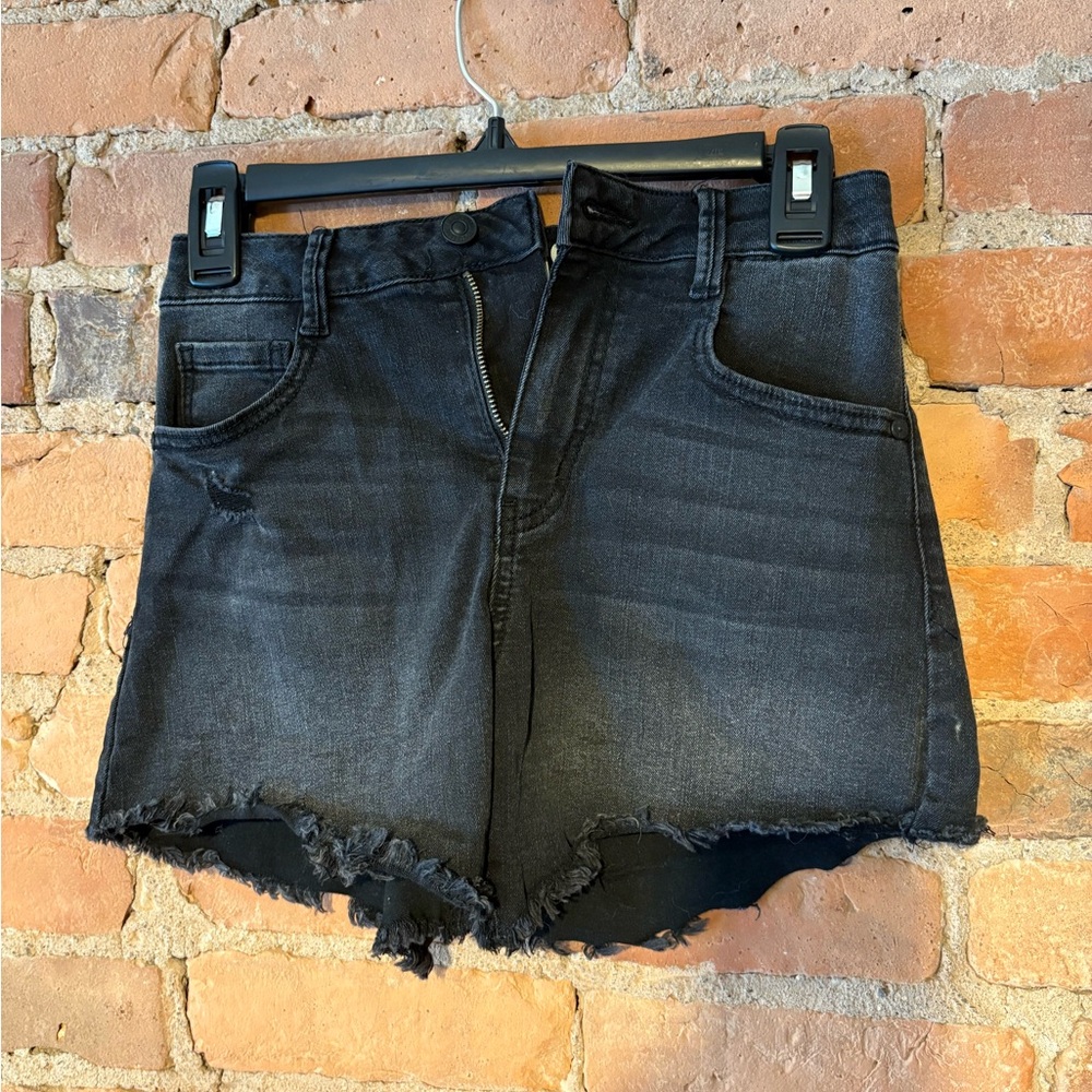 Rewash Black Jean Shorts with Frayed Hem